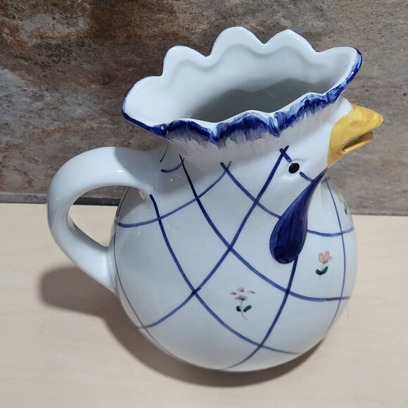 Vintage Italian Ceramic Rooster Chicken Pitcher Watering Jug Hand Painted - Picture 5 of 13